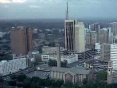 11A Northwest View To White InterContinental Hotel, Brown Nyayo House, Teleposta Towers, Holy Family Minor Basilica From Kenyatta Centre Observation Deck In Nairobi Kenya In October 2000